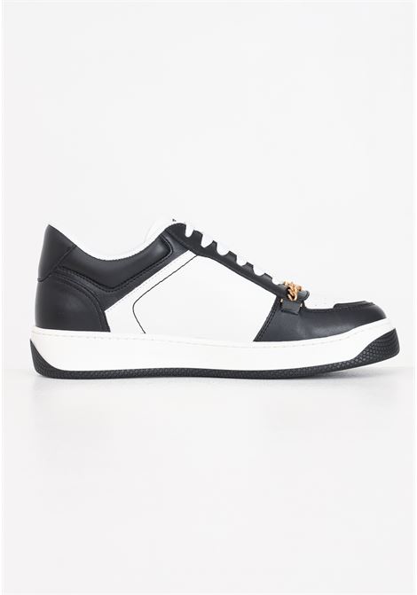 Women's sneakers in ivory and black leather with embroidered logo ELISABETTA FRANCHI | SA54G41E2309